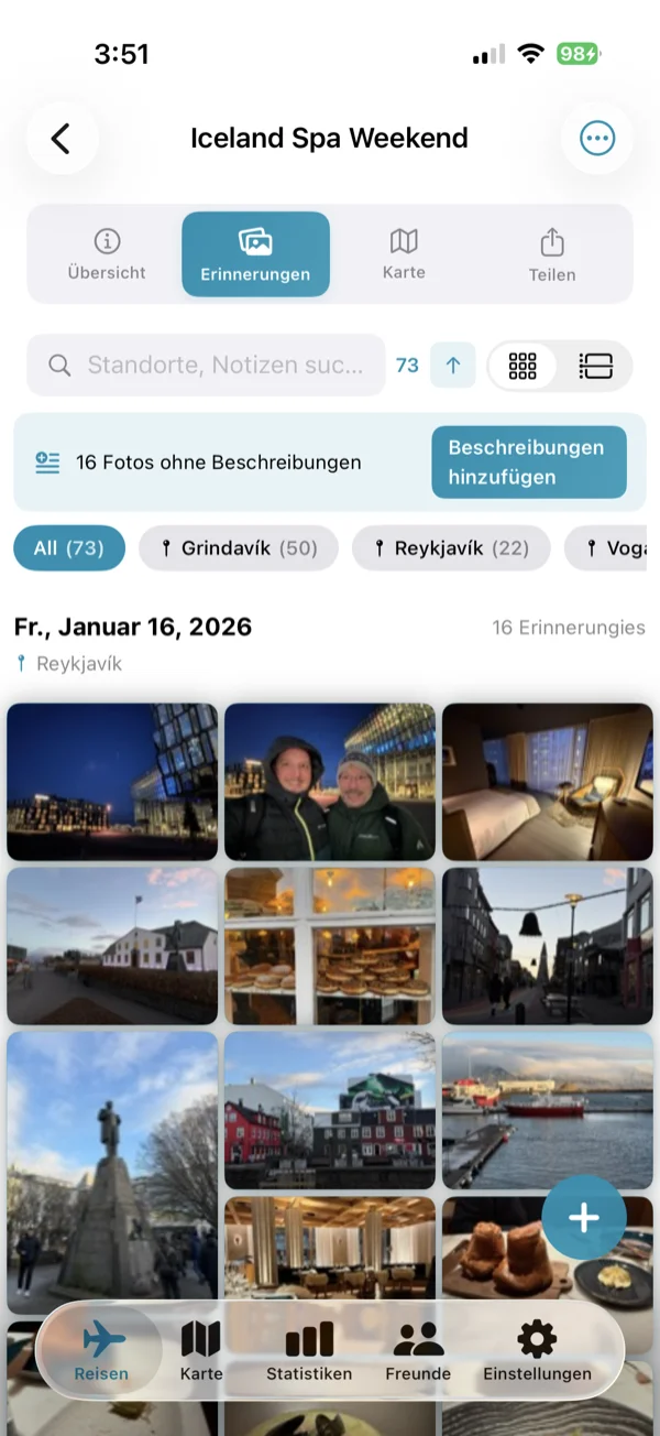 Bildschirm „Erinnerungen“.