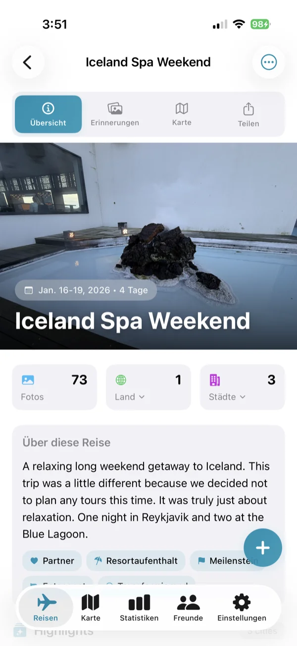 Bildschirm „Reisedetails“.