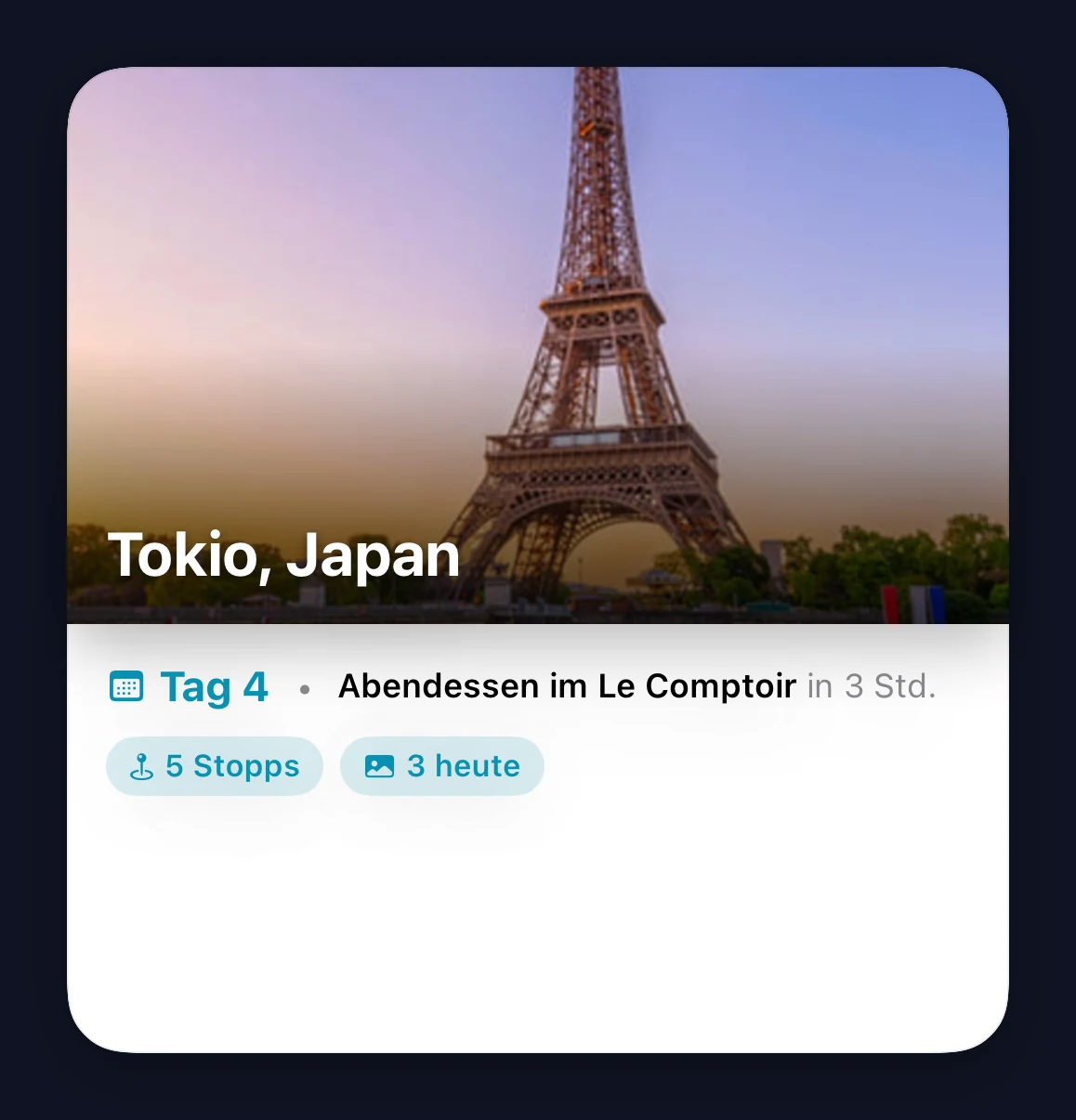 Großes Reise-Widget mit eingebetteter Karte