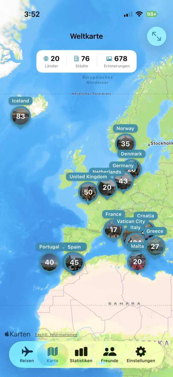 Weltkartenbildschirm