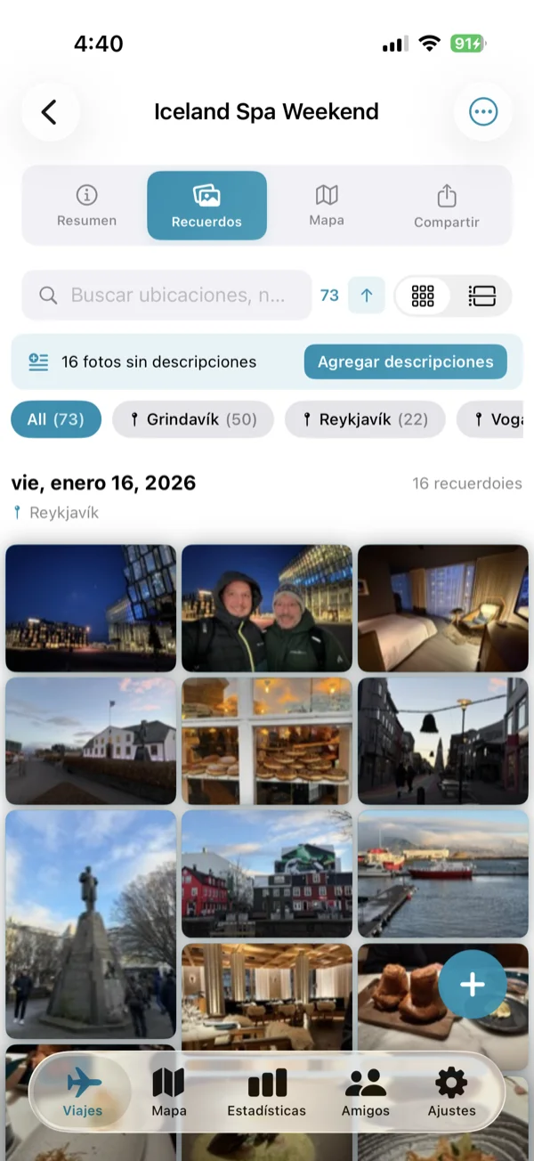 Pantalla de recuerdos