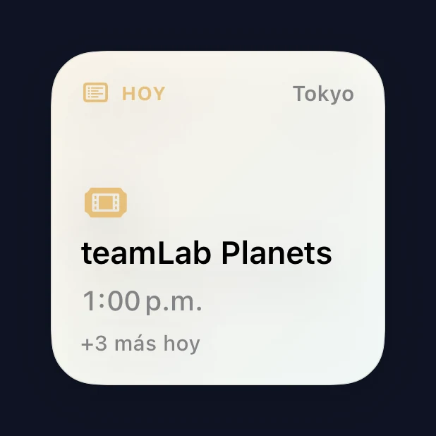 Widget pequeño Plan de hoy con lo siguiente del itinerario