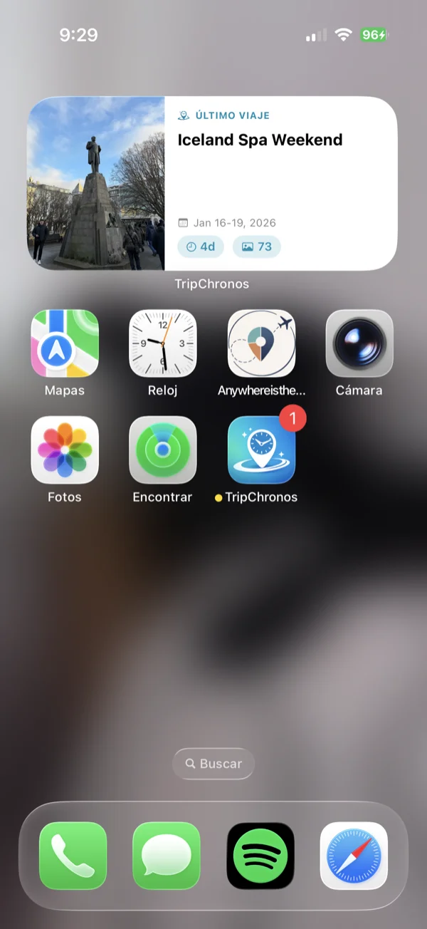 Widget medio del último viaje que se muestra en la pantalla de inicio iPhone