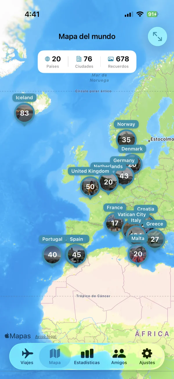 Pantalla de mapa mundial