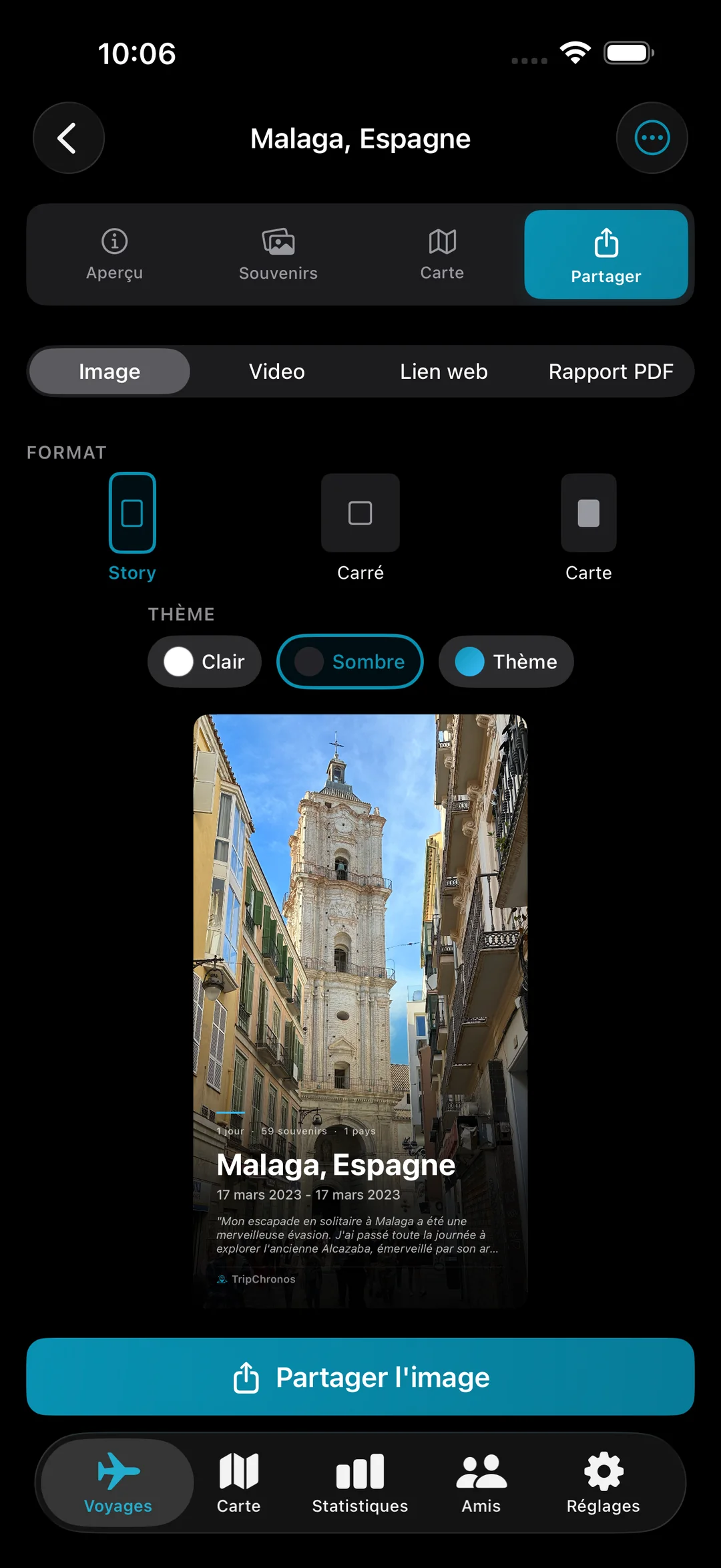 Partager l'écran avec des options de vidéo, de lien Web et de rapport PDF