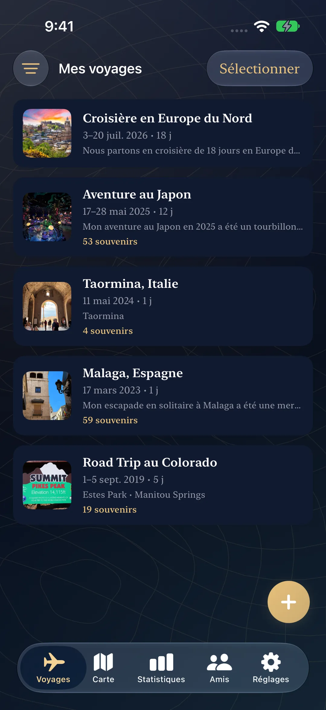 Liste des voyages