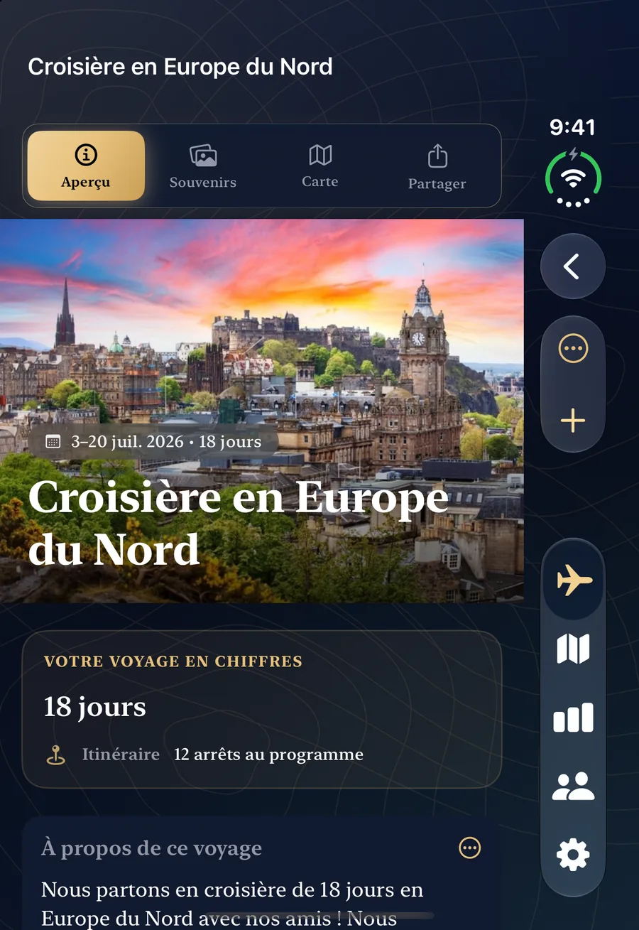 TripChronos sur un iPhone Duo fermé, avec l’aperçu d’un voyage sur l’écran externe