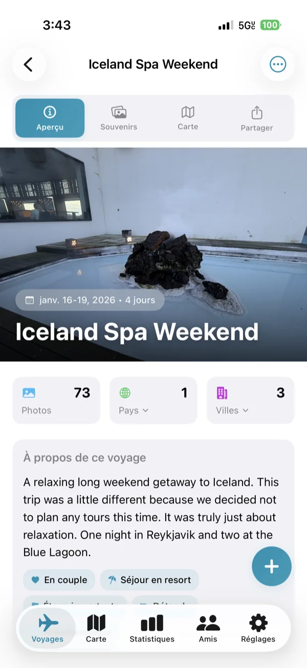 Écran Détails du voyage