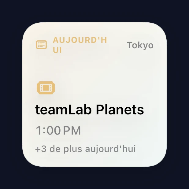 Petit widget Programme du jour affichant le prochain élément de l’itinéraire