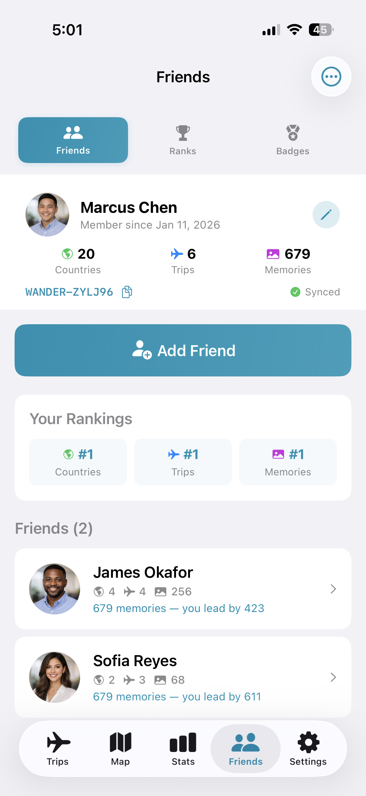 Friends & Leaderboards screen