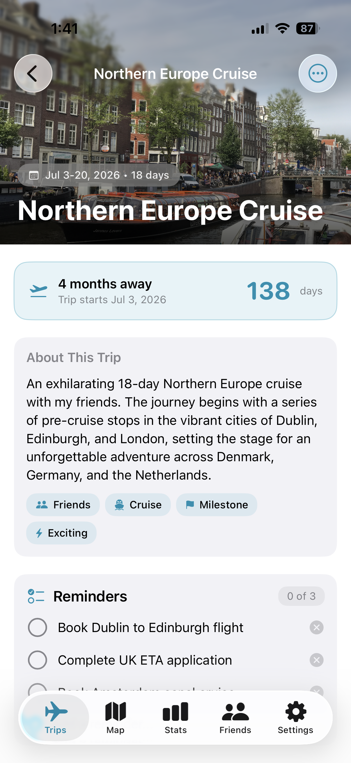 Upcoming Trip Detail screen