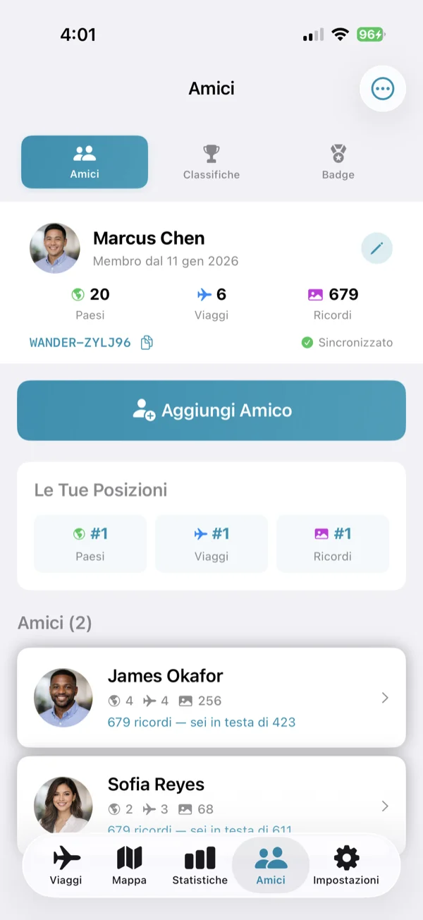 Schermata Amici e classifiche