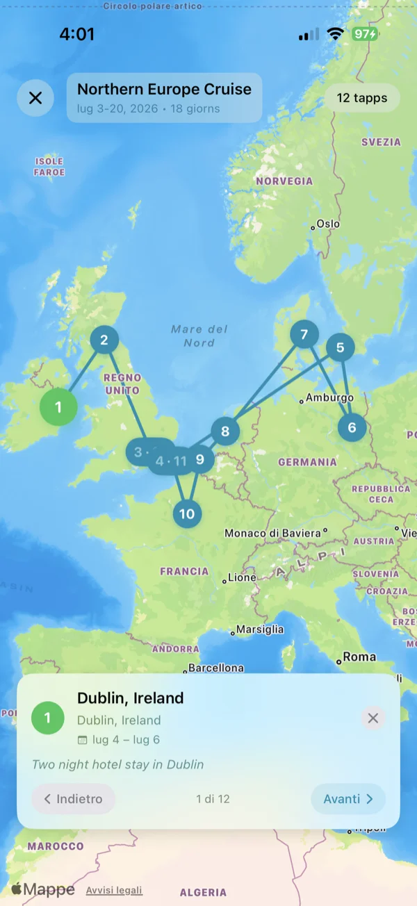 Schermata Mappa itinerario