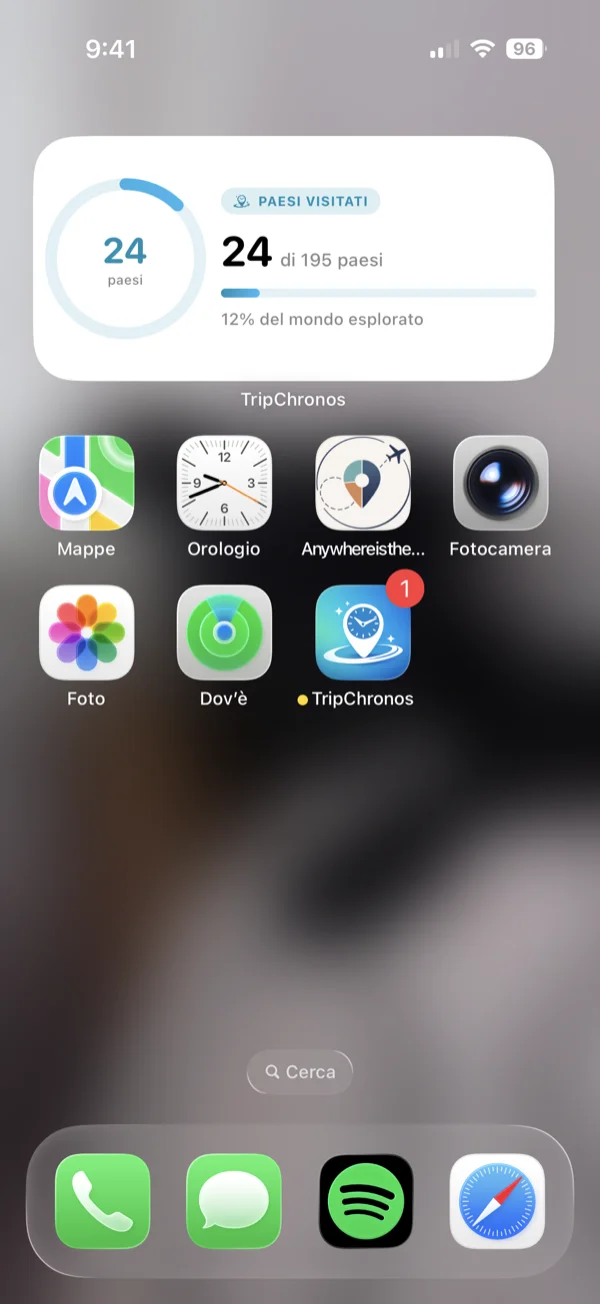 Widget medio Country Progress mostrato nella schermata principale iPhone