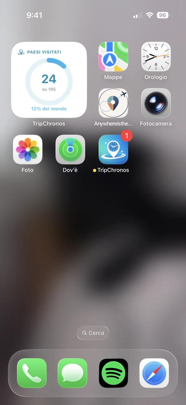 Piccolo widget Country Progress mostrato nella schermata principale iPhone