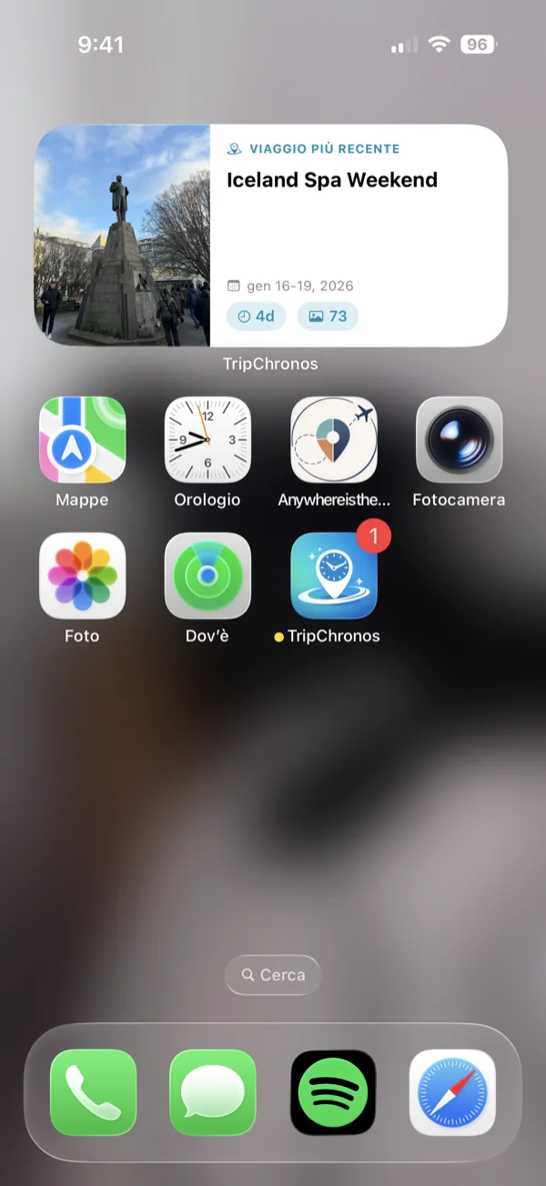 Widget medio Ultimo viaggio mostrato nella schermata principale iPhone