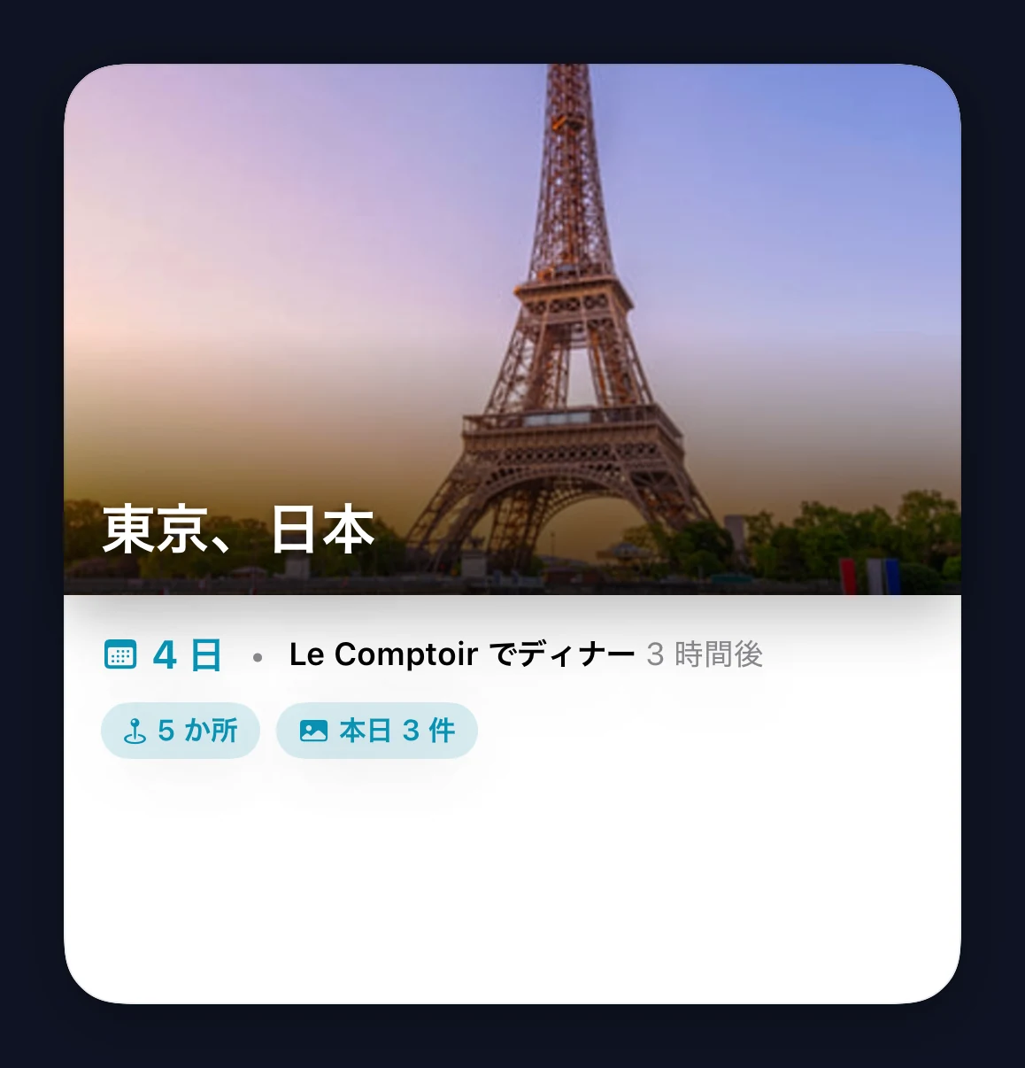 地図が埋め込まれた旅行用の大きなウィジェット