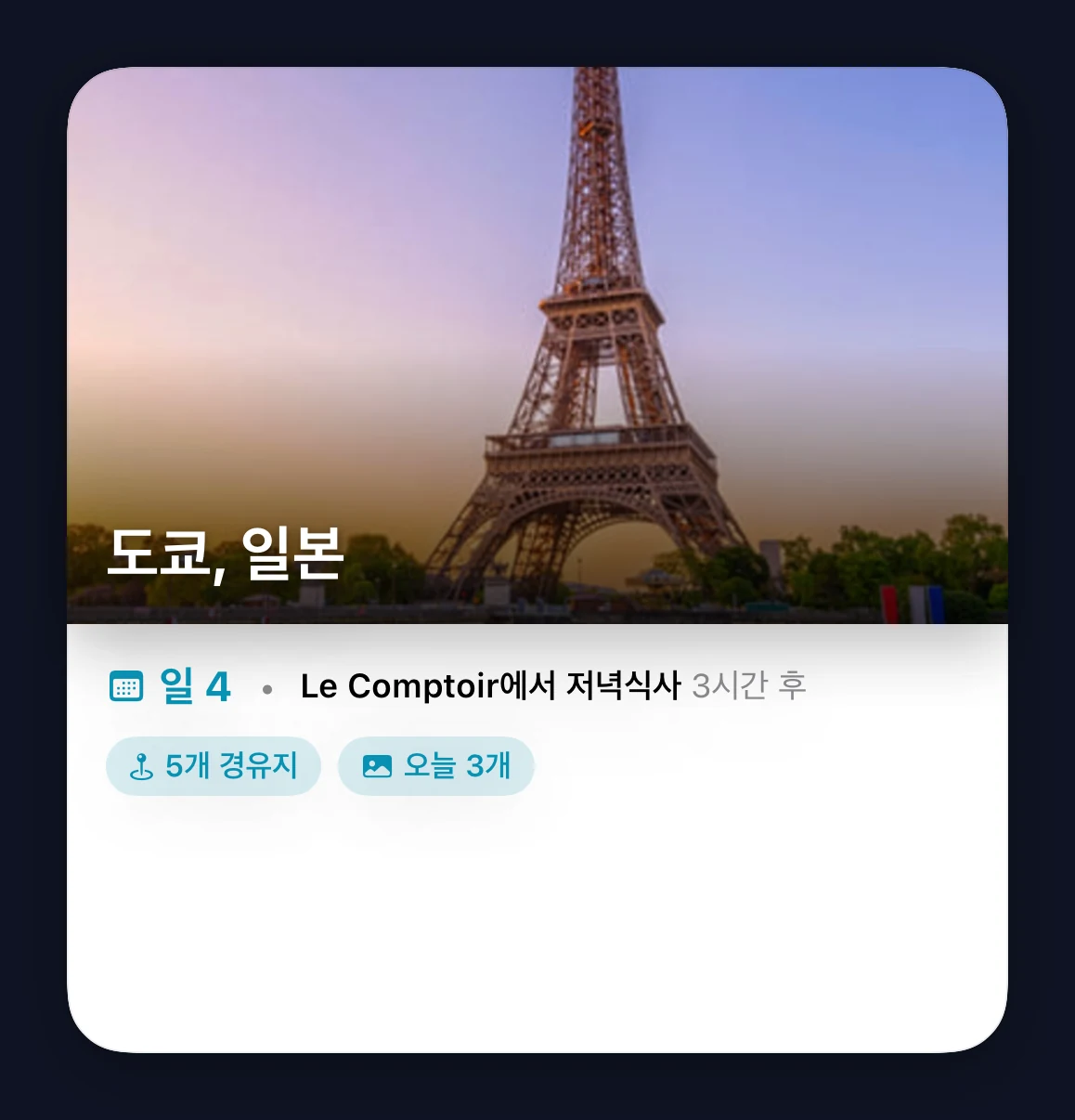 지도가 내장된 대형 여행 위젯
