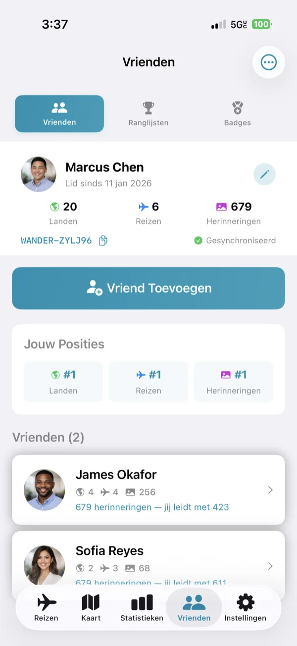Vrienden- en klassementenscherm