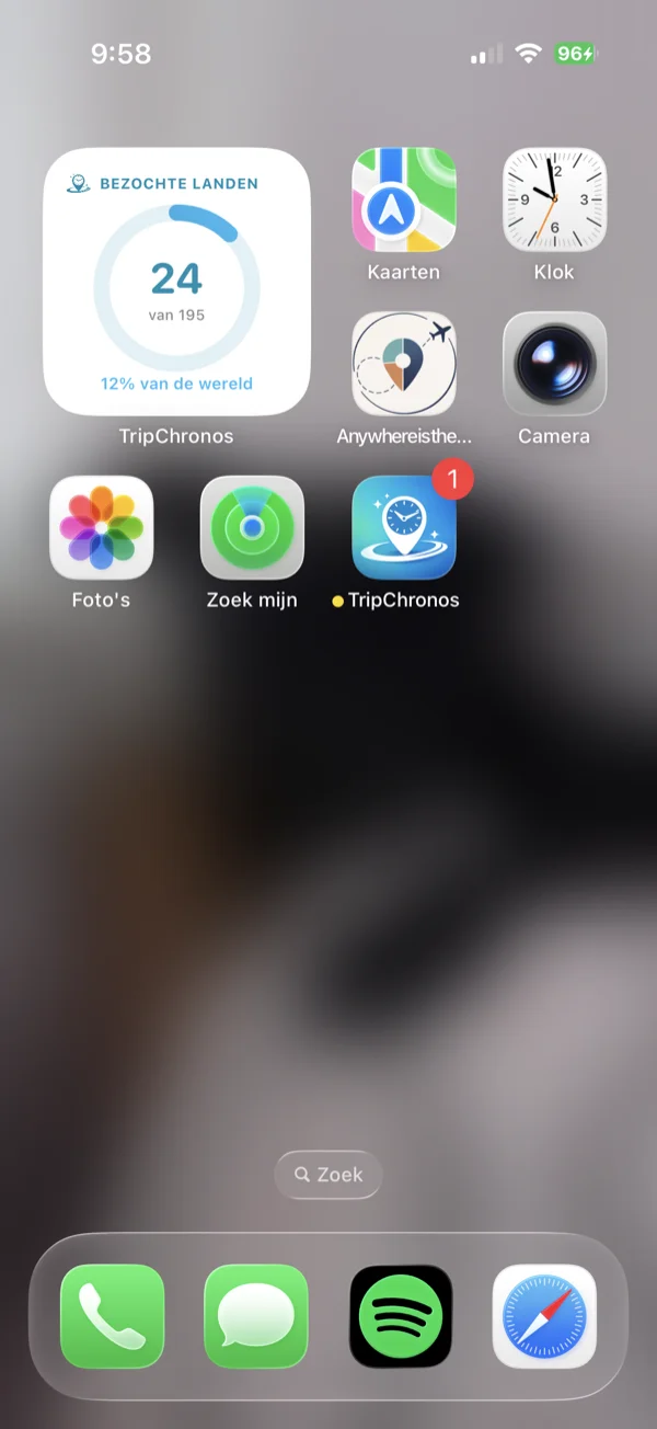Kleine widget Landvoortgang weergegeven op het startscherm iPhone
