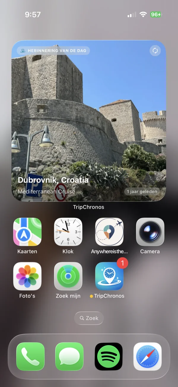 Grote widget Geheugen van de Dag weergegeven op het startscherm iPhone