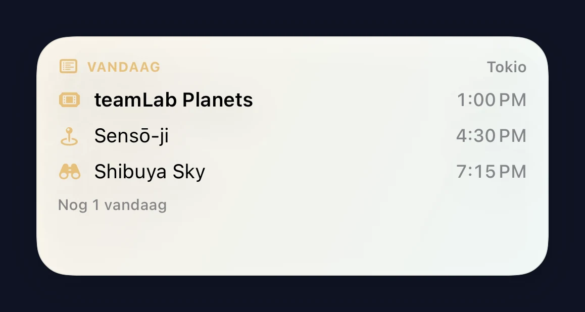 Middelgrote widget Planning van vandaag met de plannen van vandaag en hun tijden