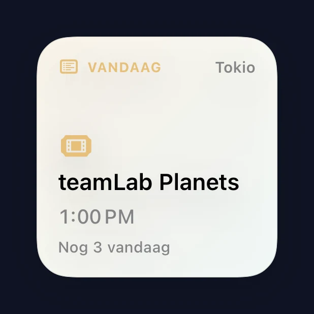 Kleine widget Planning van vandaag met het eerstvolgende punt uit het reisschema