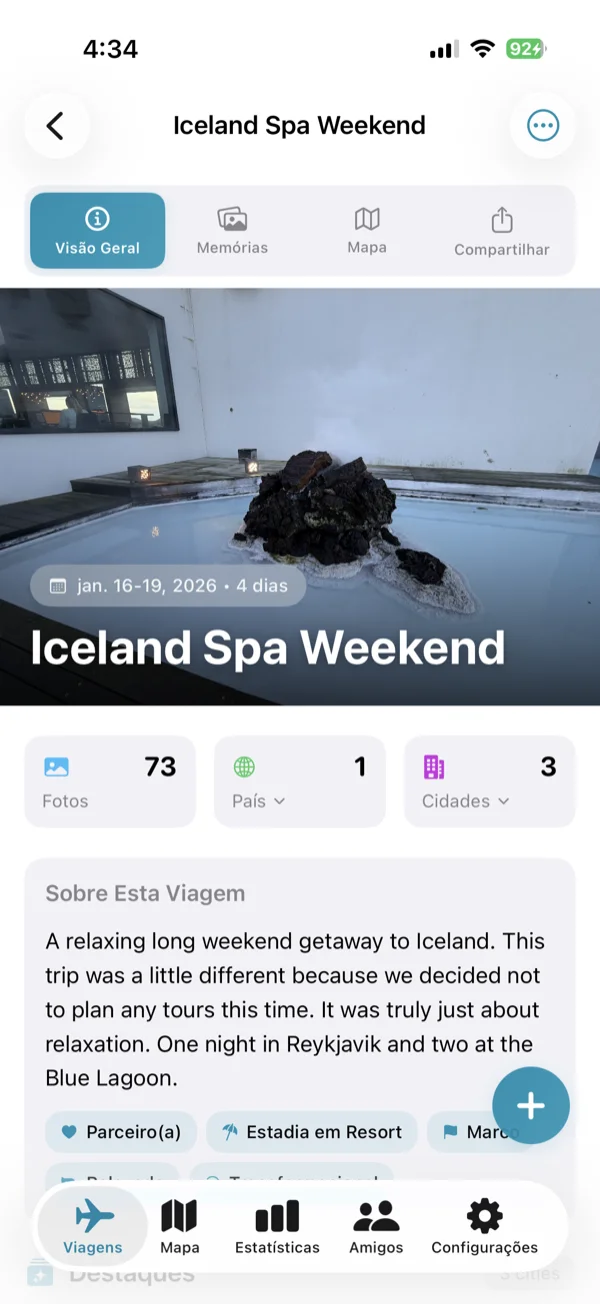 Tela de detalhes da viagem