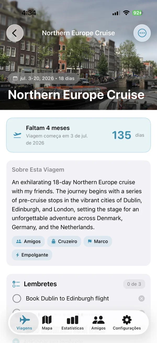 Tela de detalhes da próxima viagem