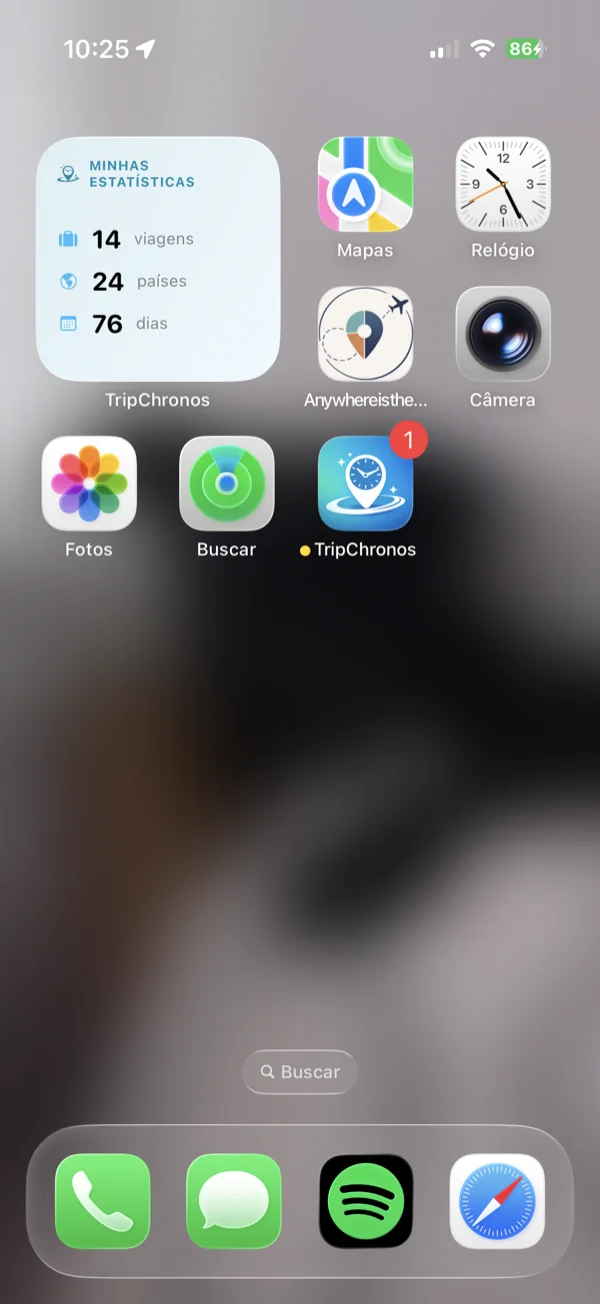 Pequeno widget Minhas estatísticas de viagem mostrado na tela inicial iPhone