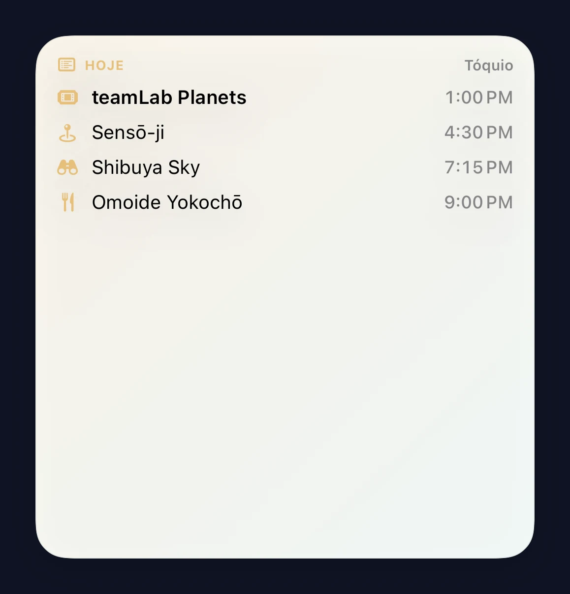 Widget grande Plano de Hoje listando o dia inteiro