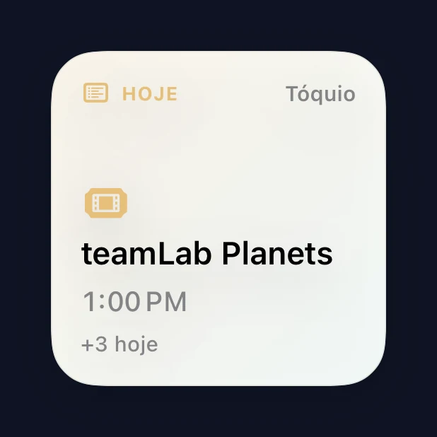 Widget pequeno Plano de Hoje mostrando o próximo item do itinerário