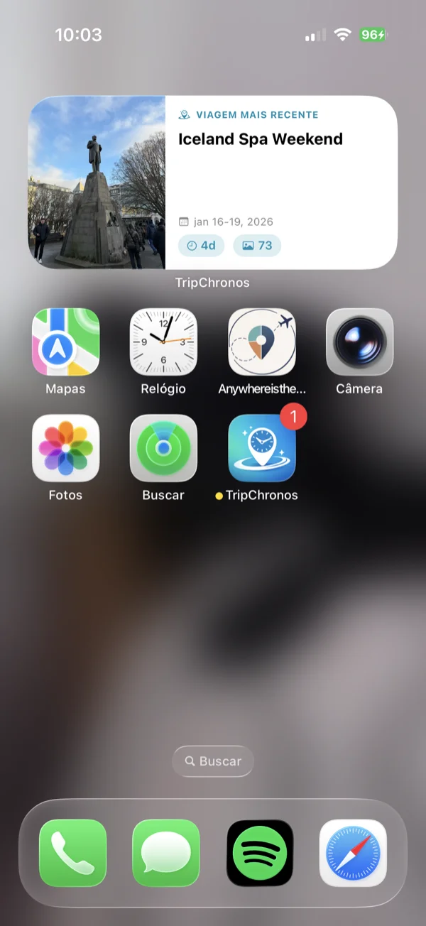 Widget médio da última viagem mostrado na tela inicial iPhone