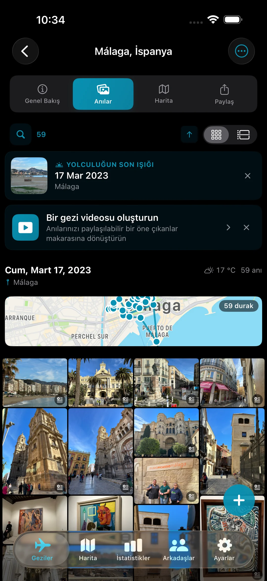 Malaga gezisine ilişkin günlük anılar, fotoğraflar otomatik olarak düzenlendi