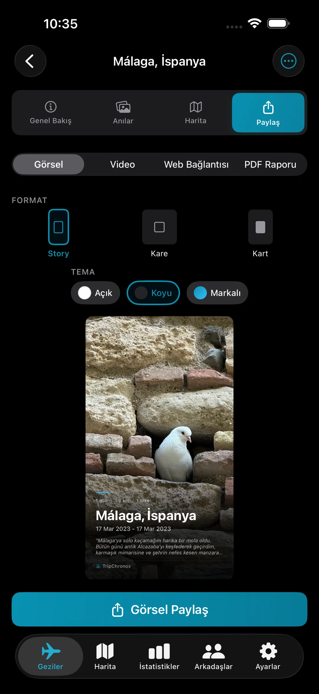 Video, web bağlantısı ve PDF raporu seçenekleriyle ekranı paylaşın
