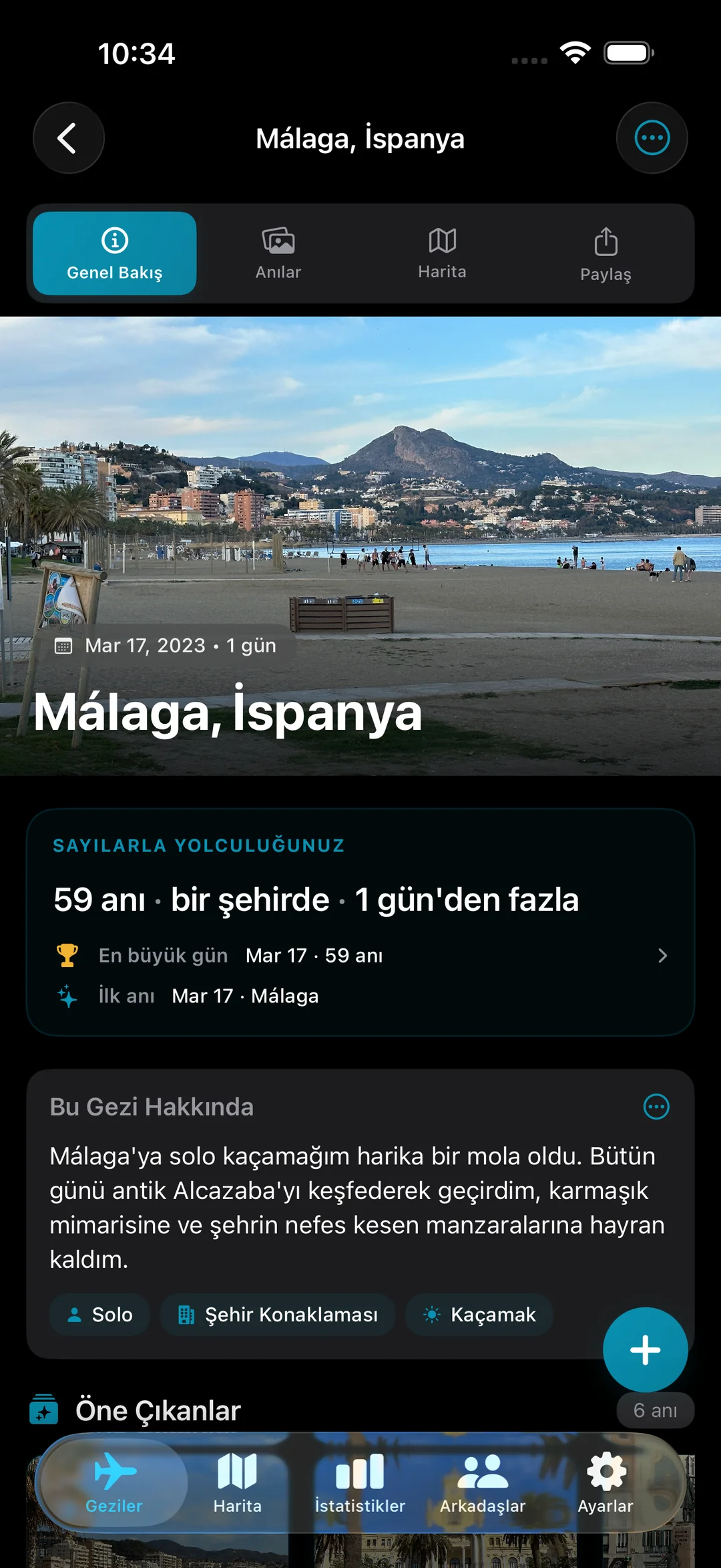 Kahraman fotoğrafı ve Sayılarla Gezi özetiyle birlikte tek şehirde 59 anıyı gösteren İspanya, Malaga gezisine genel bakış