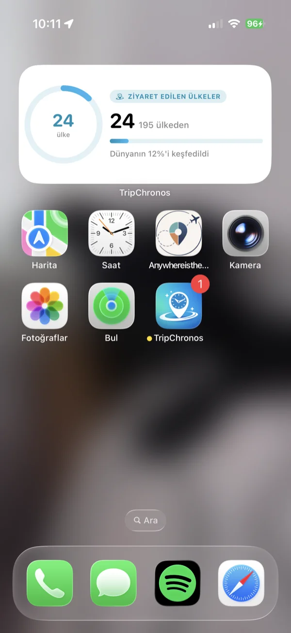 iPhone ana ekranında gösterilen Ülke İlerlemesi orta widget'ı