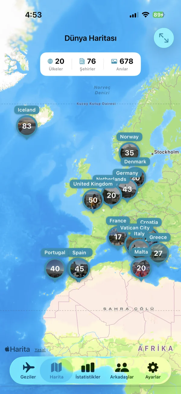 Dünya Haritası ekranı
