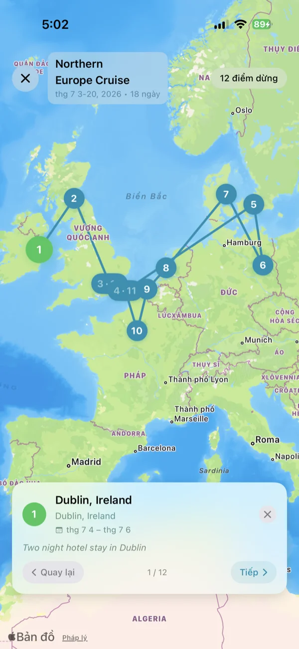 Màn hình Bản đồ hành trình