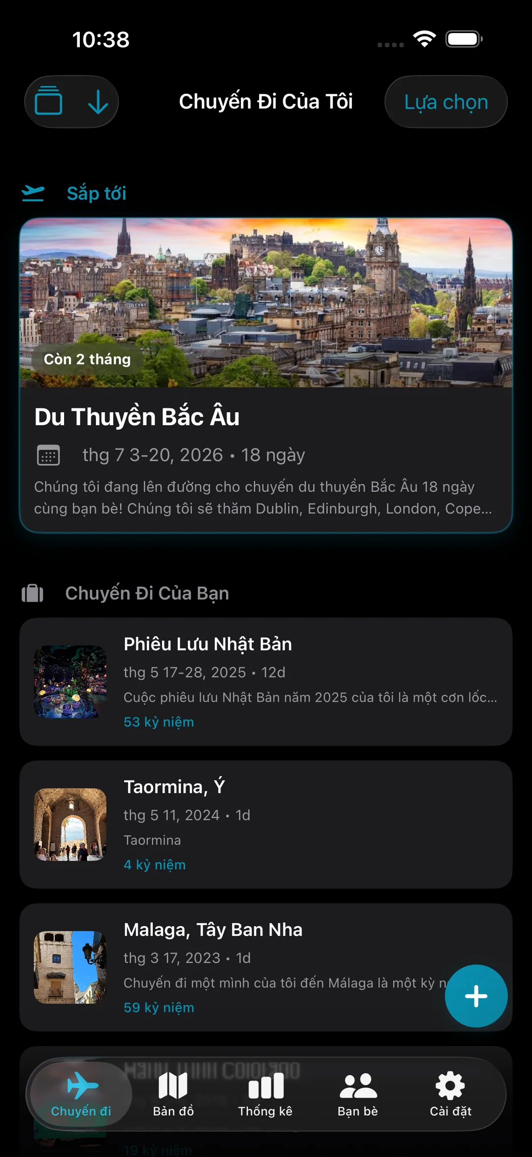 Danh sách Chuyến đi của tôi với Hành trình Bắc Âu sắp tới và các chuyến đi trước đây tới Nhật Bản, Ý và Tây Ban Nha