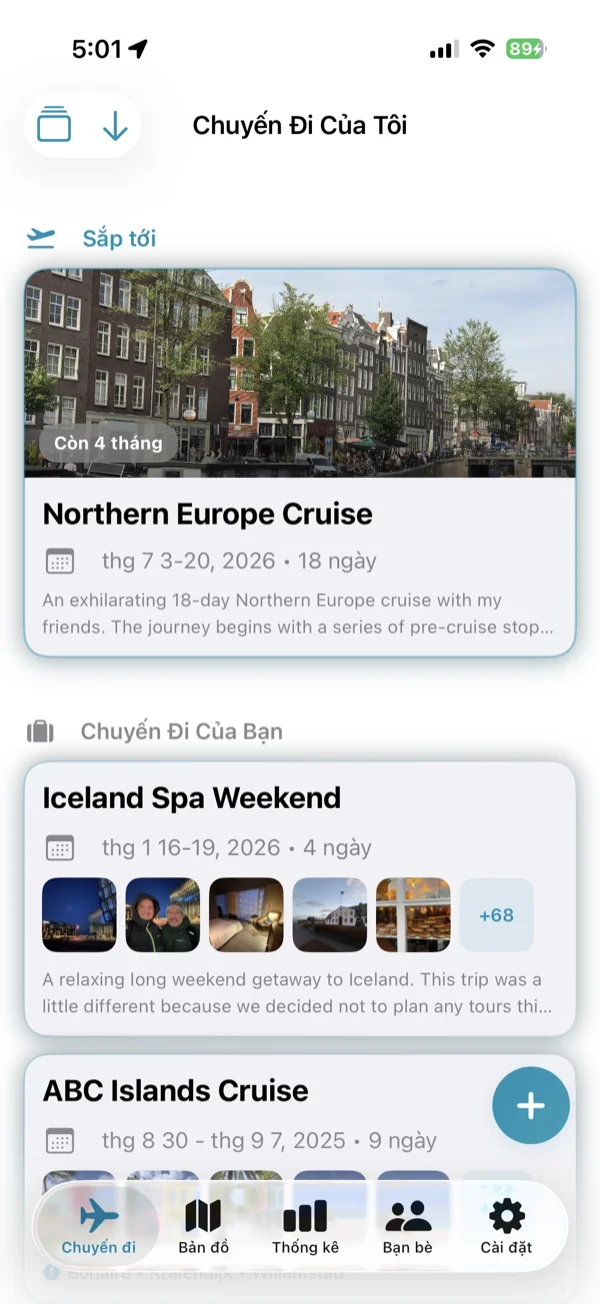 Màn hình danh sách chuyến đi